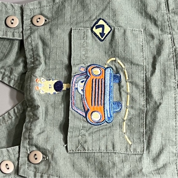 100% cotton Green baby Overalls with animal & Car embroidery Patches no flaws - Picture 3 of 5